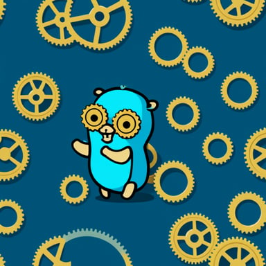 Go Blue Gopher with gold cogs.