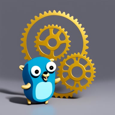Go Blue Gopher with gold cogs.