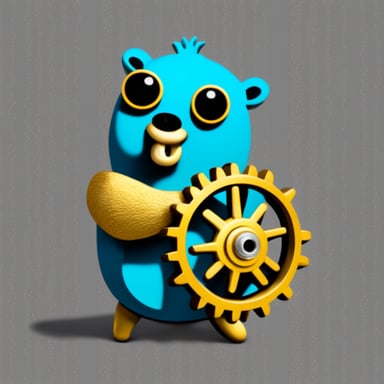 Go blue gopher with big gold cog.