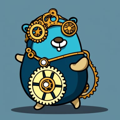 Go blue gopher with big gold cog.