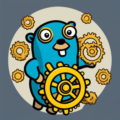 Go blue gopher with big gold cog.