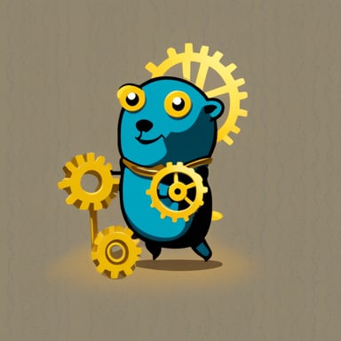 Go blue gopher with big gold cog.