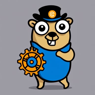 Classic Go Blue Gopher holding a cog.
