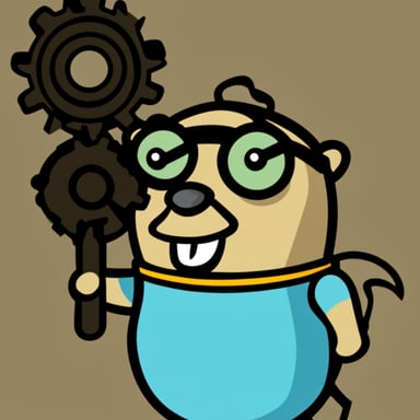 Classic Go Blue Gopher holding a cog.