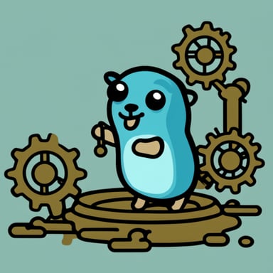 Classic Go Blue Gopher holding a cog.