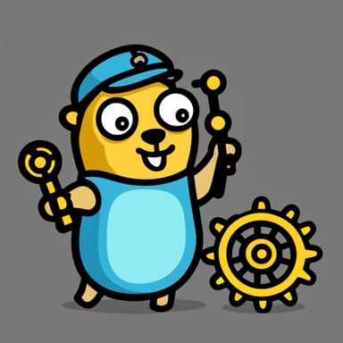 Classic Go Blue Gopher holding a cog.