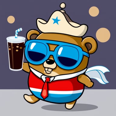 Go Blue Gopher from Kazakhstan with aviator glasses and drinking Pepsi.