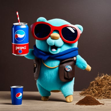 Go Blue Gopher from Kazakhstan with aviator glasses and drinking Pepsi.
