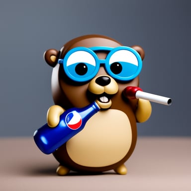 Go Blue Gopher from Kazakhstan, wearing aviator glasses, drinking Pepsi, and smoking.