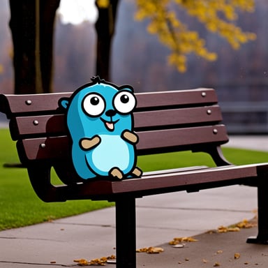 Go blue gopher sitting on a bench.
