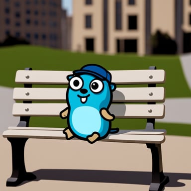 Go blue gopher sitting on a bench.