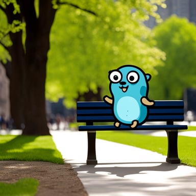 Go blue gopher sitting on a bench.