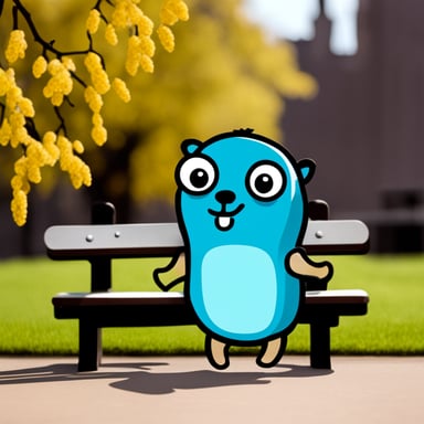 Go blue gopher sitting on a bench.
