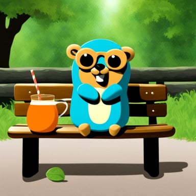 Go Blue Gopher sitting on a bench with cold melon tea.