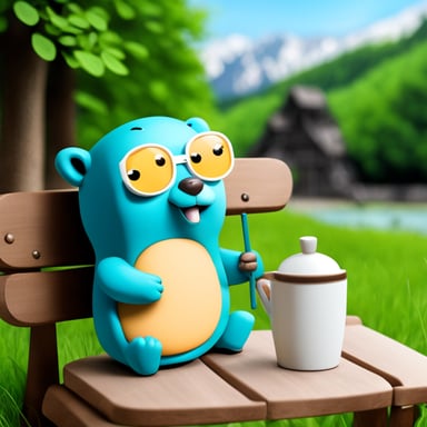 Go Blue Gopher sitting on a bench with cold melon tea.