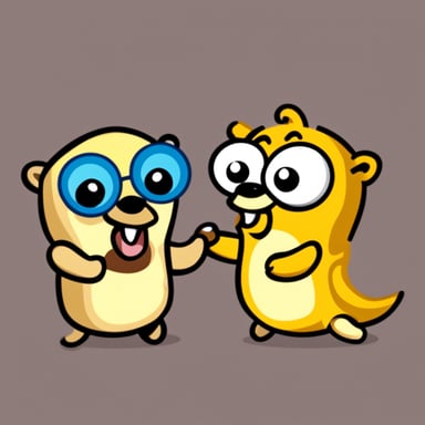 Go Blue Gopher fights Python as the Python logo.
