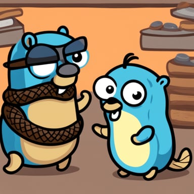 Go Blue Gopher fights Python as the Python logo.