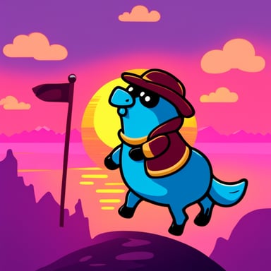 Go Blue Gopher riding a horse into the sunset.