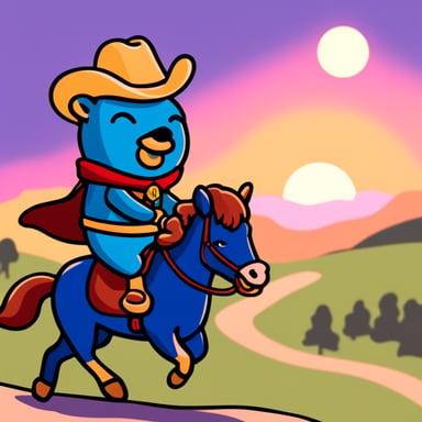 Go Blue Gopher riding a horse into the sunset.