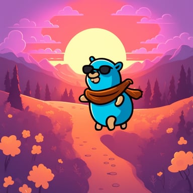 Go Blue Gopher riding a horse into the sunset.