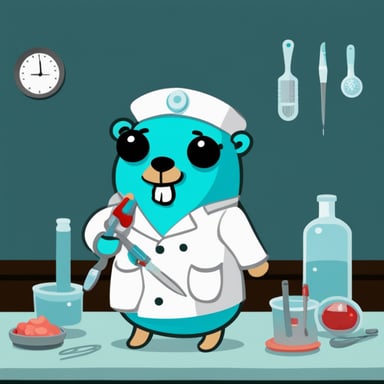 Go Blue Gopher as a surgeon with a scalpel.
