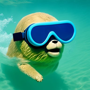 A go blue gopher wearing goggles and a snorkel, ready for a swim.