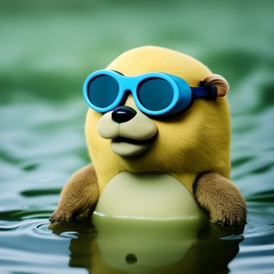A go blue gopher wearing goggles and a snorkel, ready for a swim.