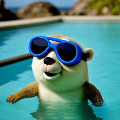 A go blue gopher wearing goggles and a snorkel, ready for a swim.