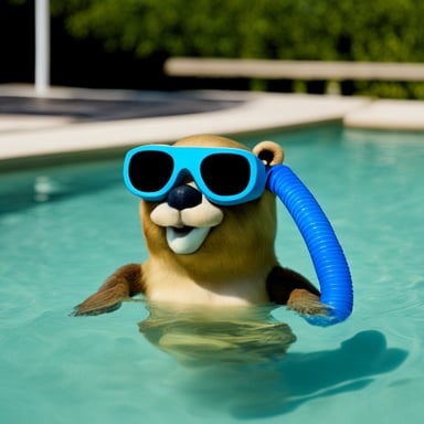 A go blue gopher wearing goggles and a snorkel, ready for a swim.