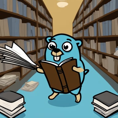 An image of the Go Blue Gopher, throwing documents from left to right.