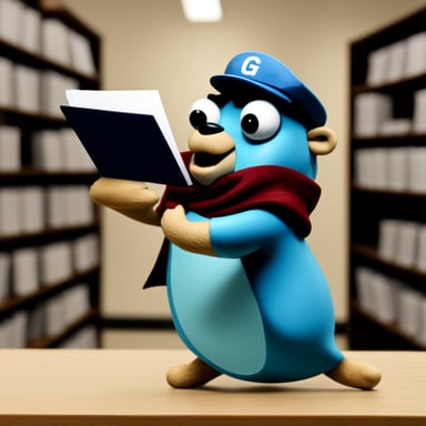 An image of the Go Blue Gopher, throwing documents from left to right.