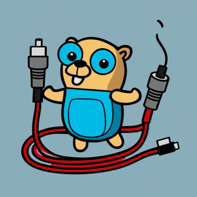 Go Blue Gopher is putting together two electrical cables in a comic style graphic.
