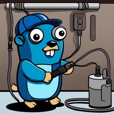 Go Blue Gopher is putting together two electrical cables in a comic style graphic.