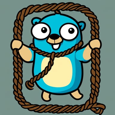 Go Blue Gopher, the official mascot, is depicted with no background, expertly tying two ropes together, all illustrated in a comic style.