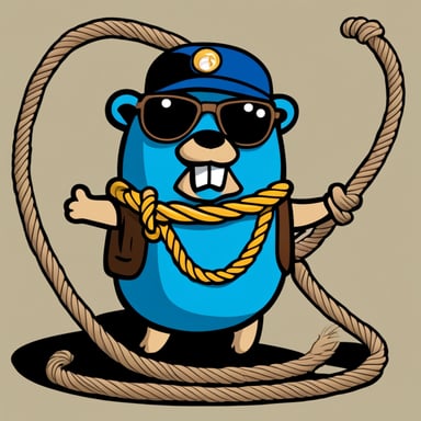 Go Blue Gopher, the official mascot, is depicted with no background, expertly tying two ropes together, all illustrated in a comic style.