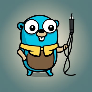 Go Blue Gopher as the official mascot, holding an electrical wire, depicted in simple, comic-style graphics.
