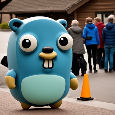 Go blue gopher in the queue to Bergheim.