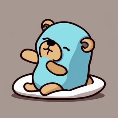 Sleepy Go Blue Gopher in pajamas with a pillow.