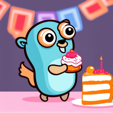 Go Blue Gopher eating slice of cake.