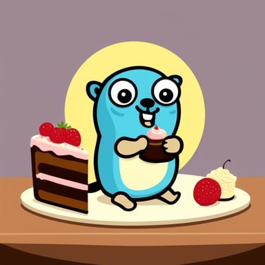Go Blue Gopher eating slice of cake.