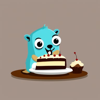 Go Blue Gopher eating slice of cake.