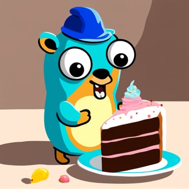 Go Blue Gopher eating slice of cake.
