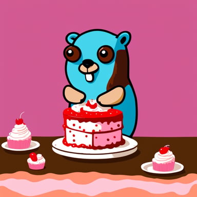 Go Blue Gopher eating a slice of cake.