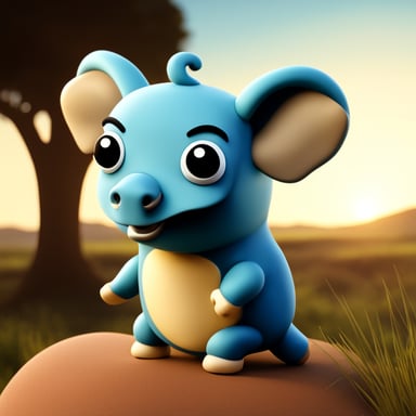 A 3D Go Blue Gopher designed to look like an elephant, with grey skin and elephant-like features such as large ears, a trunk, and tusks. The Go Blue Gopher is wearing an Apple Watch on one of its arms. The background is an African savannah with grassy plains, acacia trees, and a clear blue sky.
