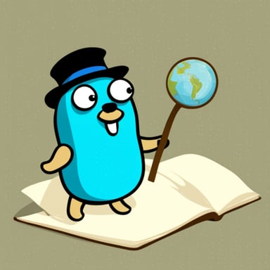 Go Blue Gopher following a map to a database.