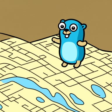 Go Blue Gopher following a map to a database.