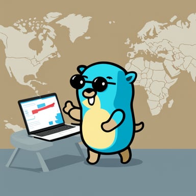 Go Blue Gopher following a map to a database.