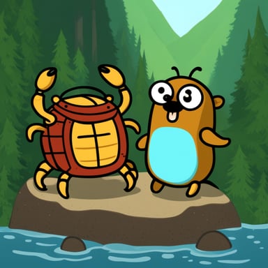 Go Blue Gopher and Ferris the Rust Crab
