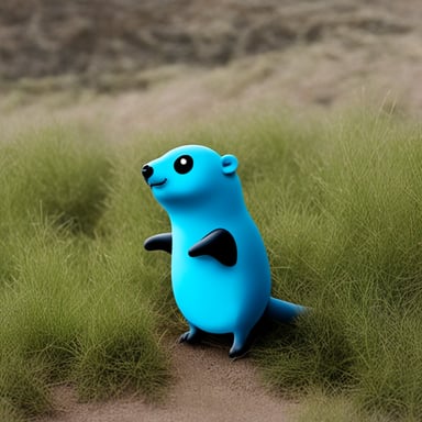 A blue gopher with a seal tail, known as Go Blue Gopher.