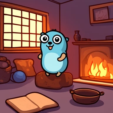Go Blue Gopher staying calm in a room with fire.